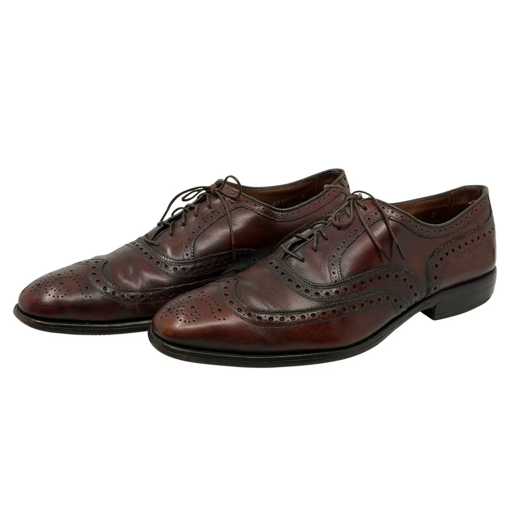 Allen Edmonds McAllister Burgundy Brown Leather Wingtip Brogue Oxford Shoes 11 B